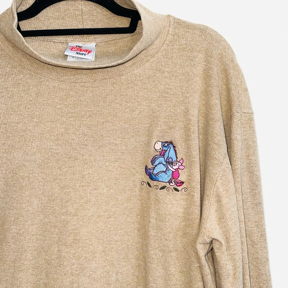 Disney Tan Embroidered Eeyore & Piglet Rib Turtleneck Sweater Xlarge Women’s - Picture 3 of 10